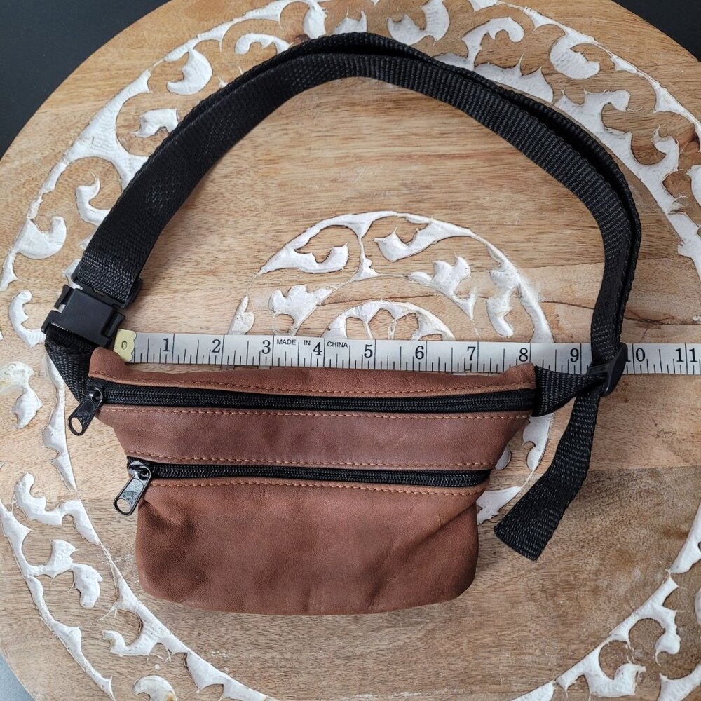 AmeriBag Vintage Brown Leather Fanny Pack Adj Black Strap & Dual Zipper Compartm - Picture 8 of 10
